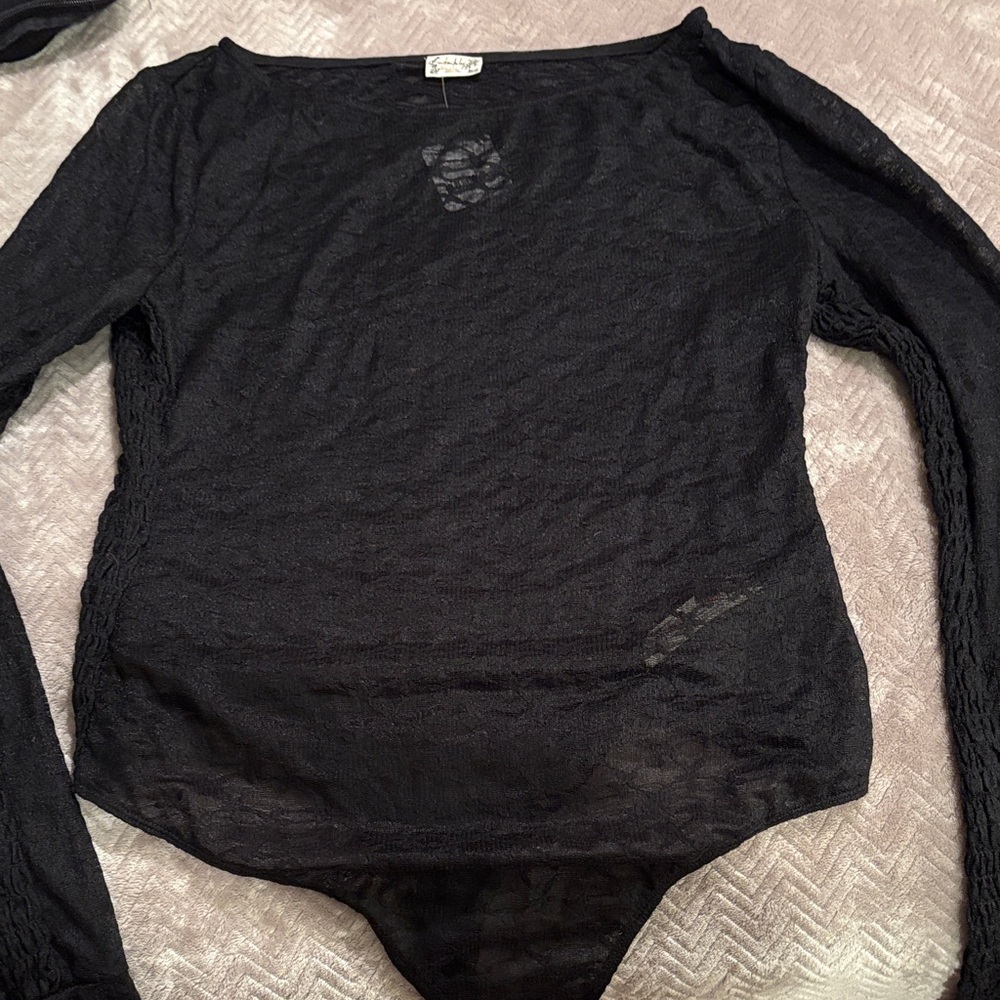 Free People Black Sheer Long Sleeve Bodysuit
